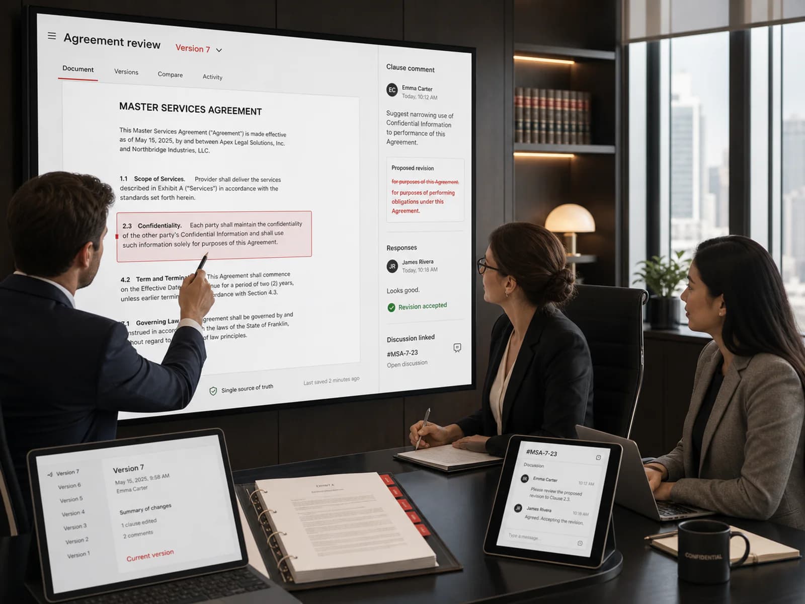 Attorneys co-authoring and reviewing a legal document